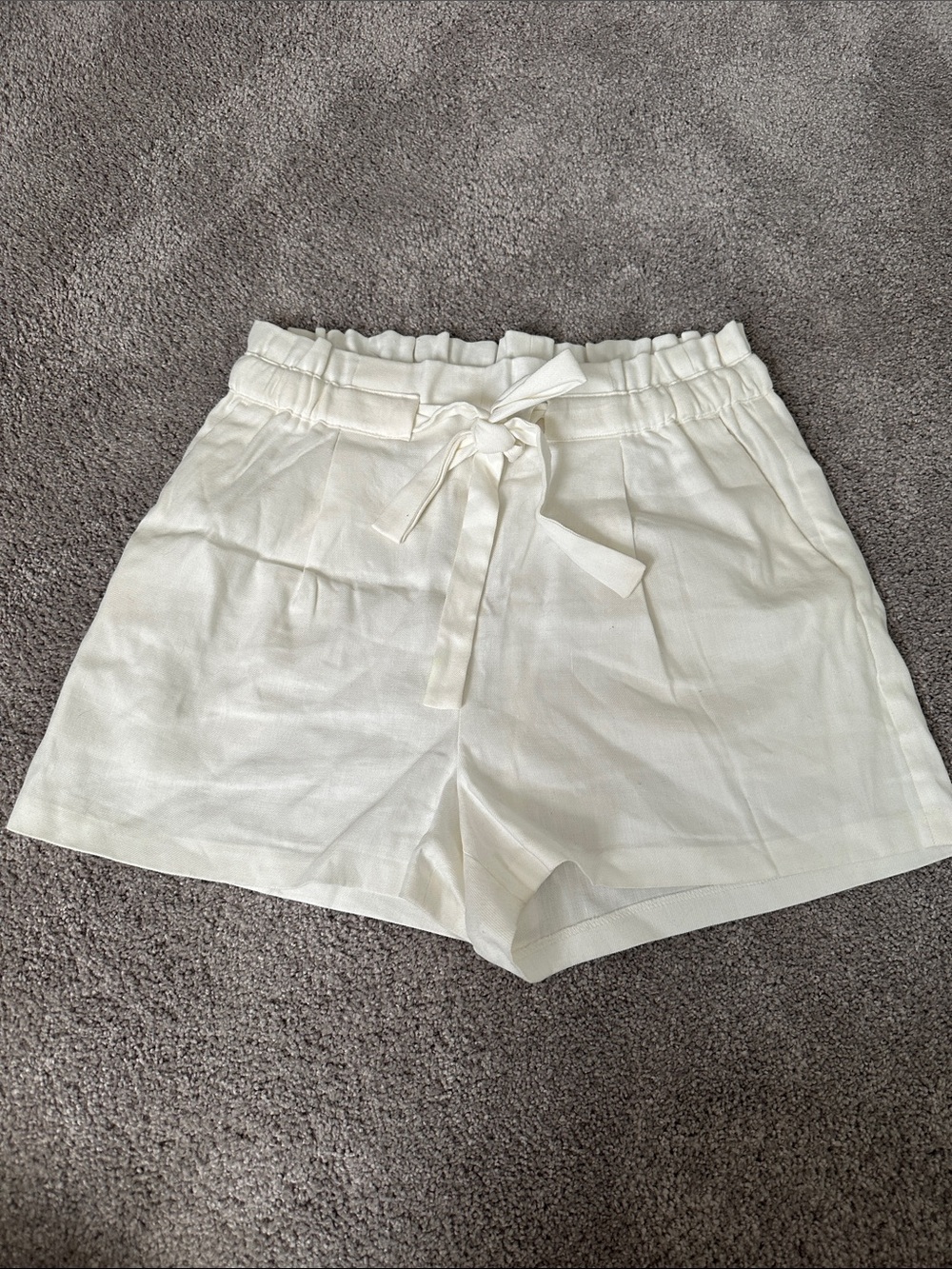 Express Cream High-Waist Paperbag Tie Shorts